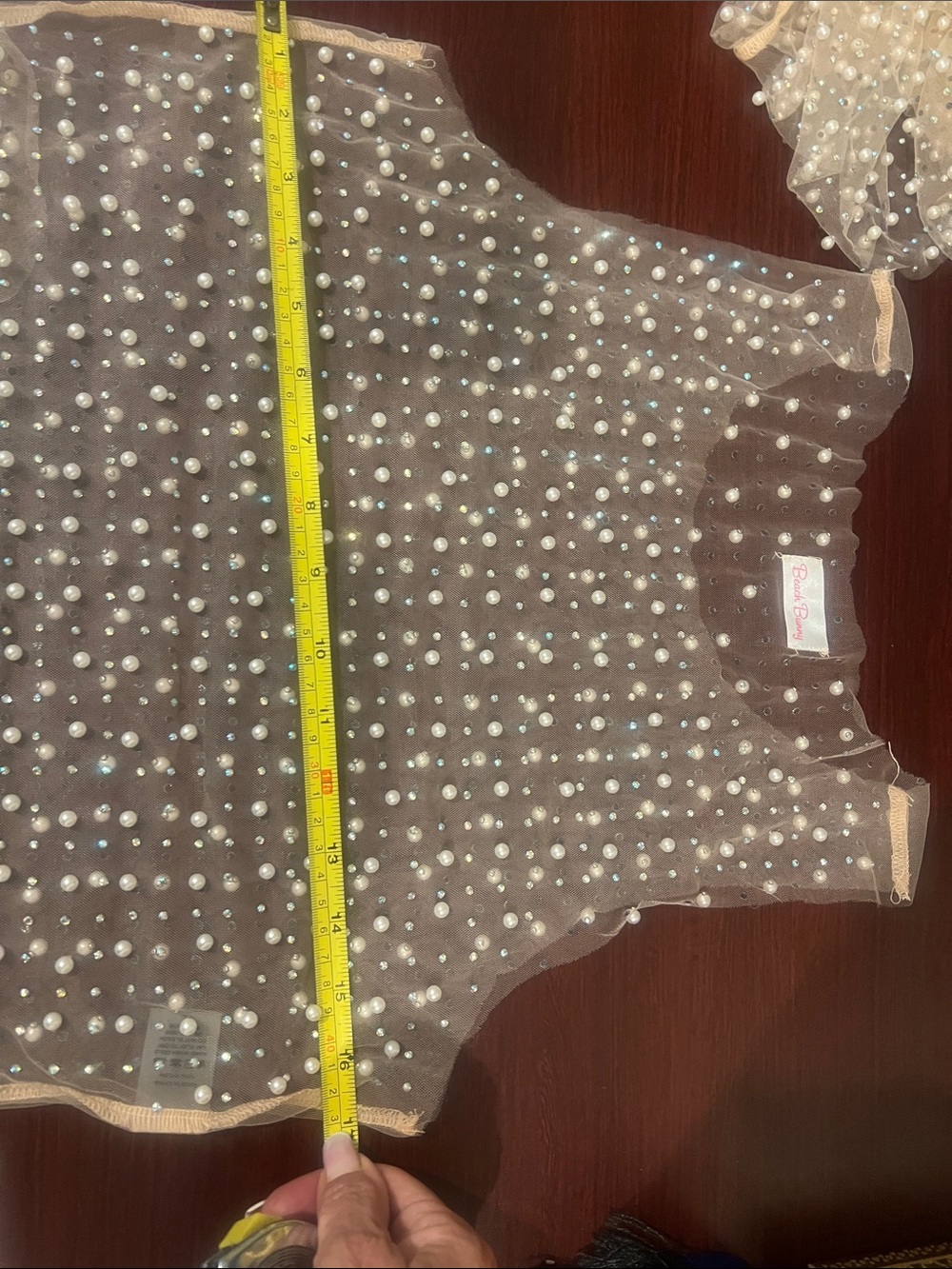 Beach Bunny Pearl-Embellished Sheer Crop Camisole and matching skirt - Picture 5 of 7